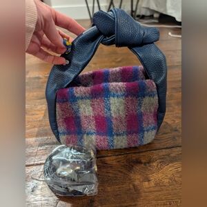 Sundance plaid bag - never been used - strap included (purple & navy)